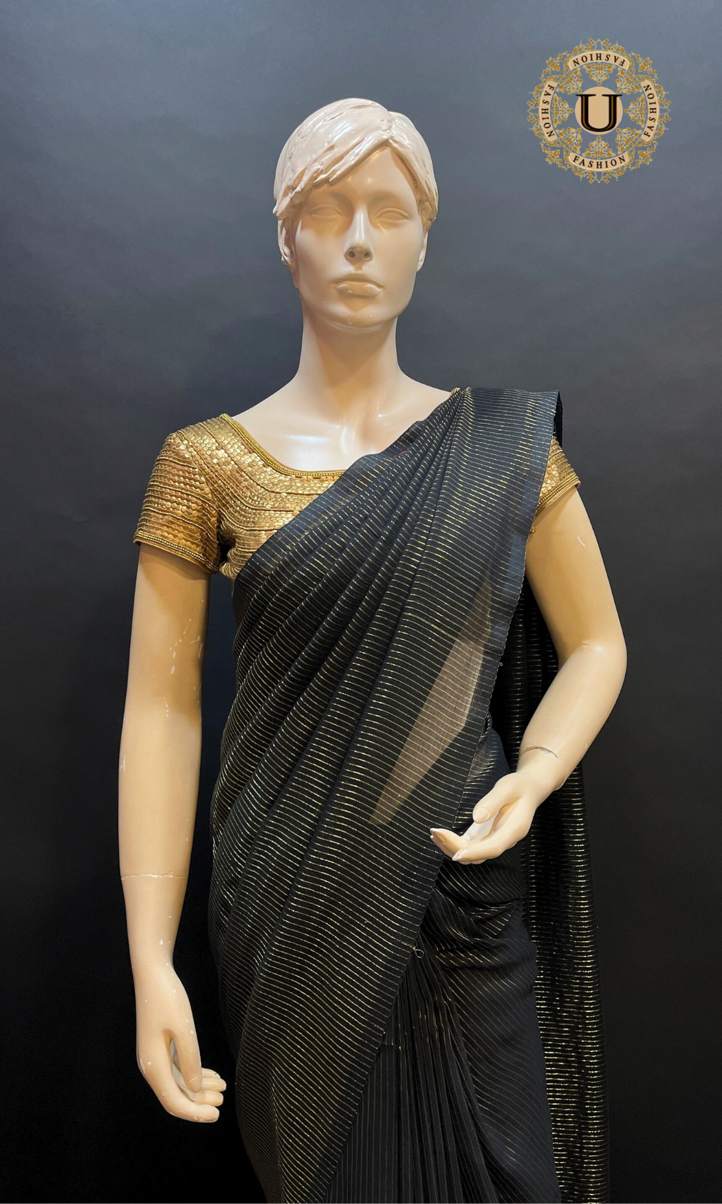Black with Gold Zari Stripes Mul Cotton Saree