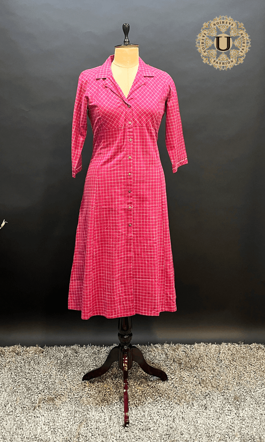 Pink color cotton a line long kurti U fashion