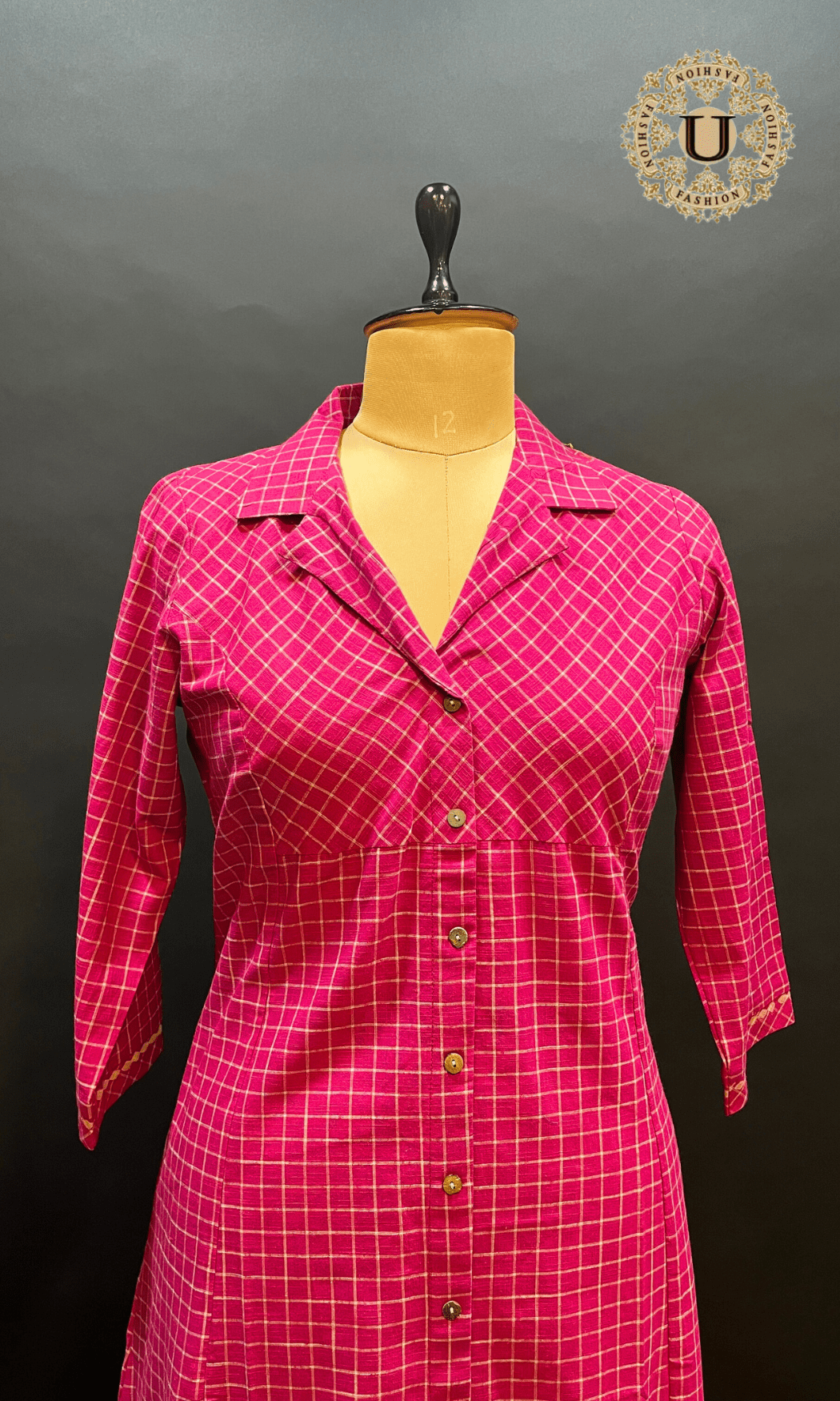 Pink color cotton a line long kurti U fashion