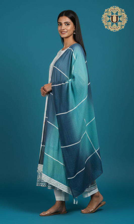 White Cotton Printed Anarkalai Suit