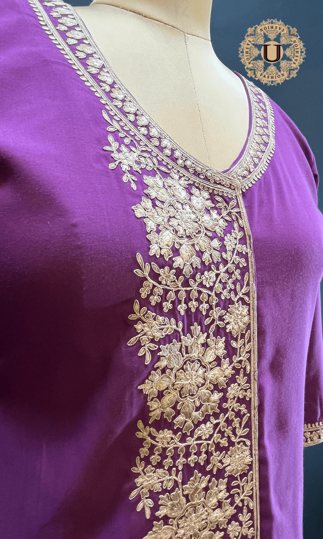 Purple Spun Long Kurti with Dori Embroidery | Anarkali-Inspired Straight Cut U fashion