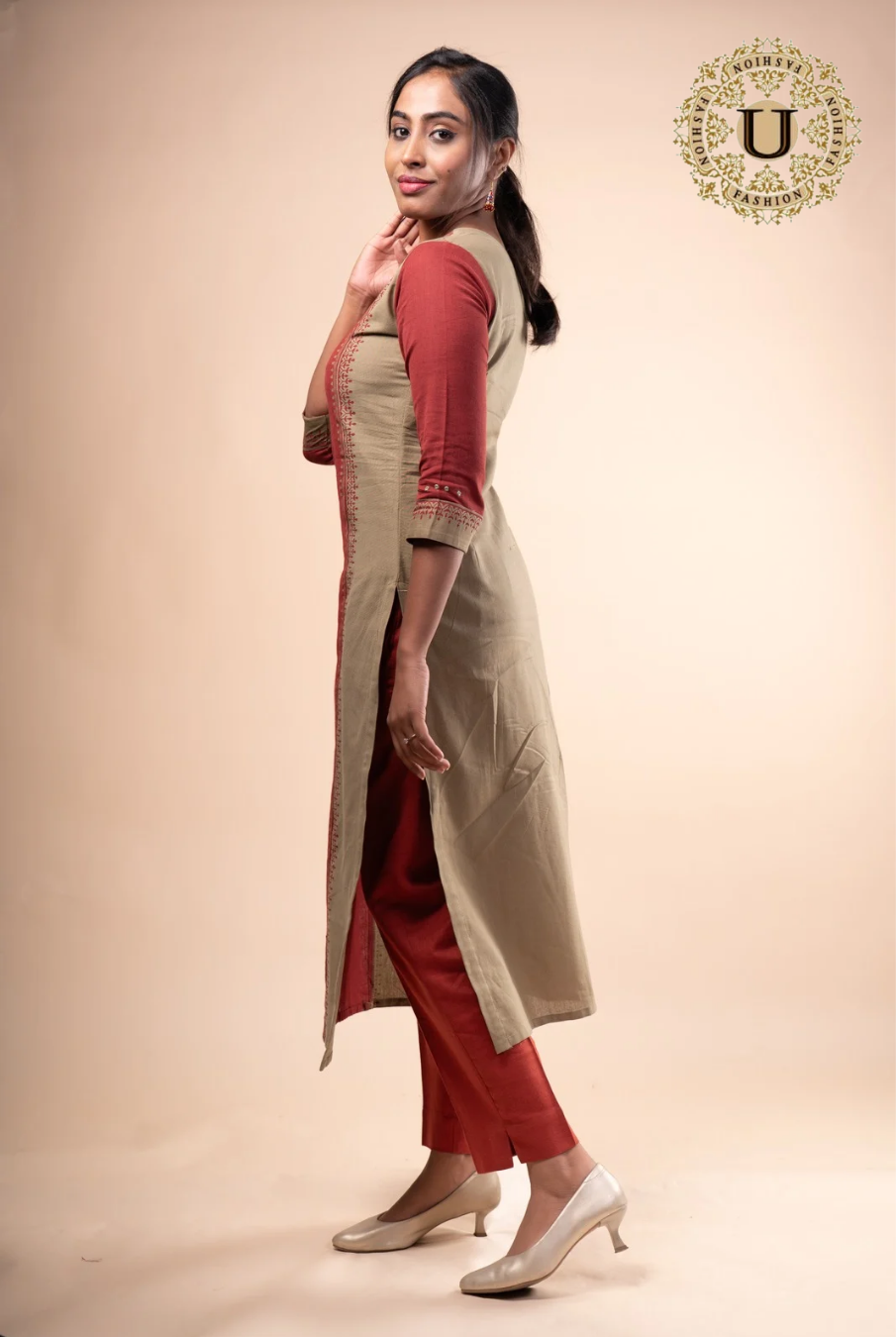Cotton Rust Block Printed Long Kurti