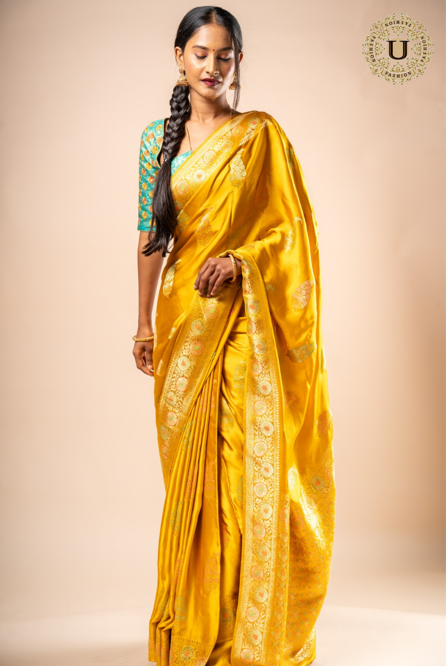 Yellow Semi Satin Silk Zari Border Saree