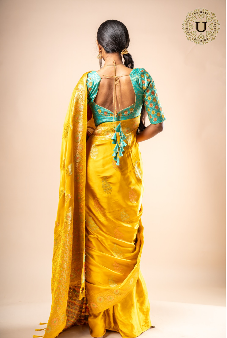 Yellow Semi Satin Silk Zari Border Saree
