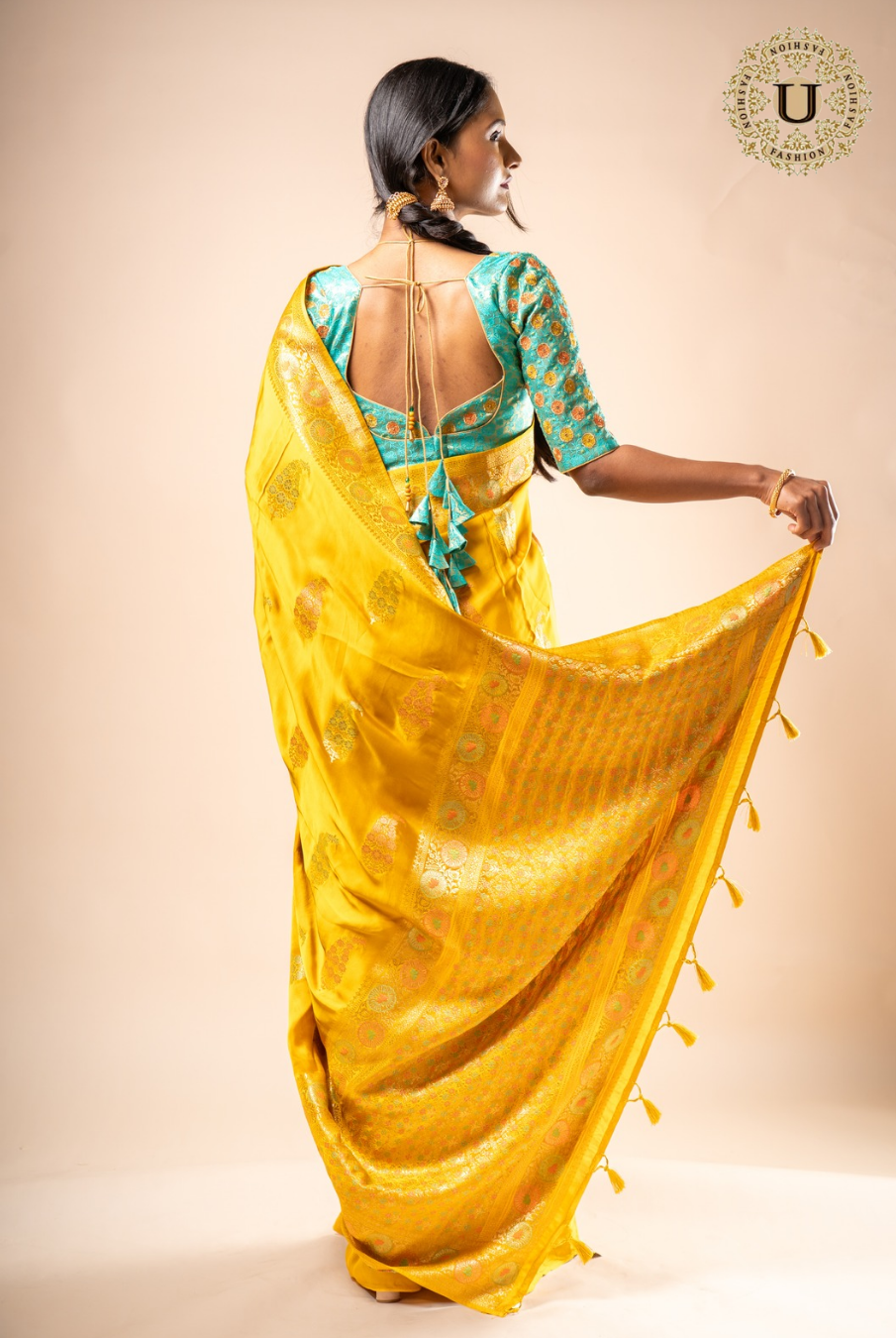 Yellow Semi Satin Silk Zari Border Saree