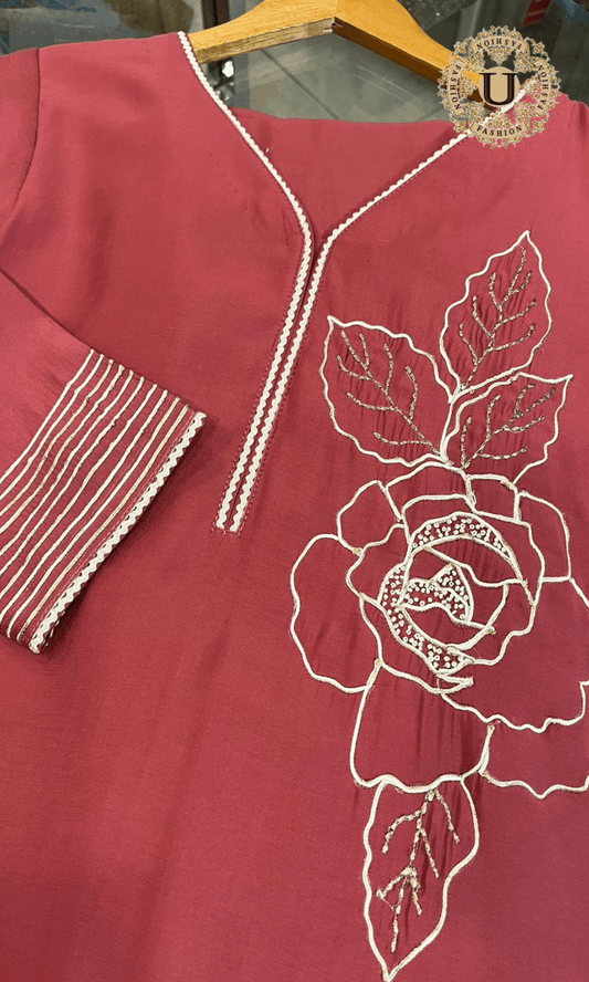 Dusky Peach Embroidered Suit Set U fashion