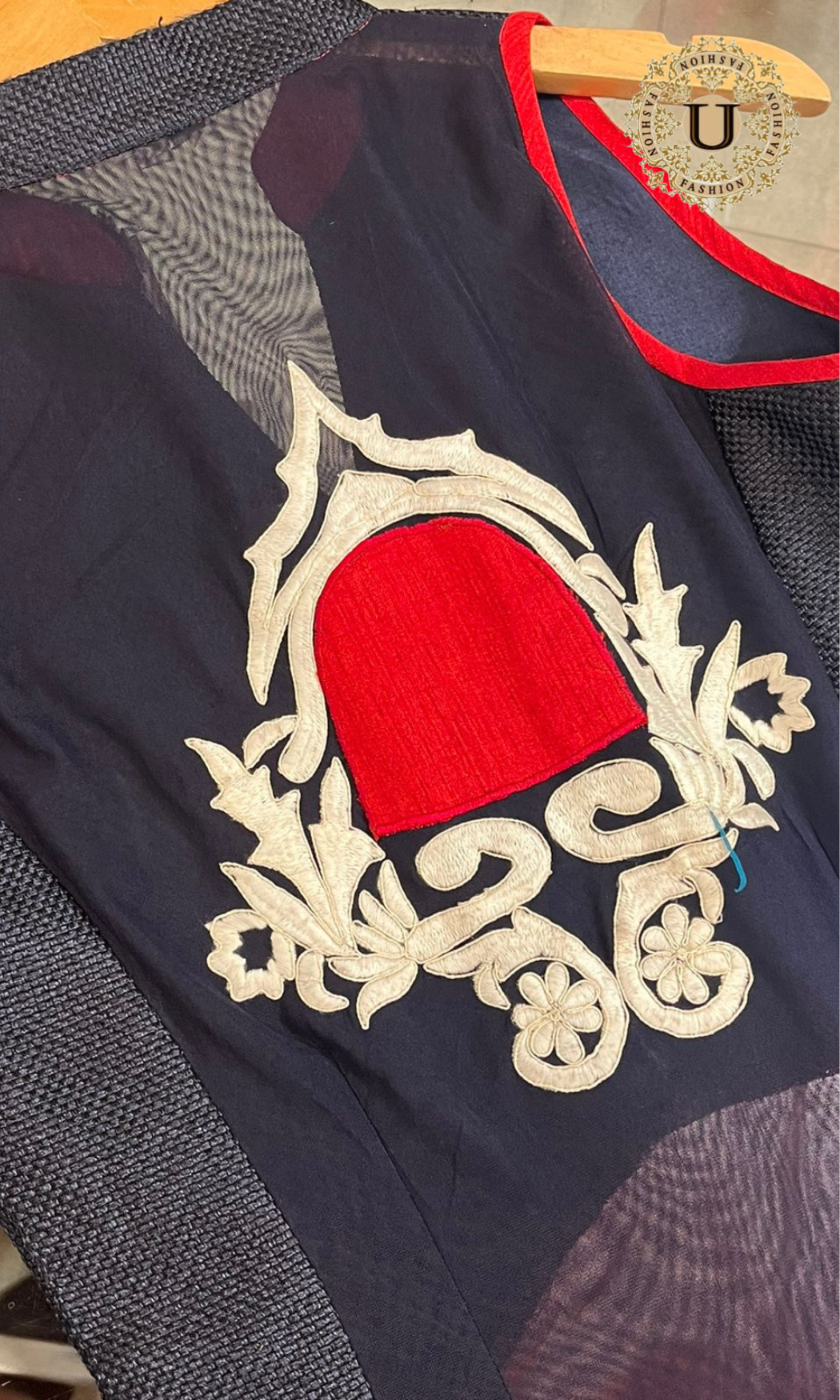 Blue and Red Crape Indo Western Long Dress