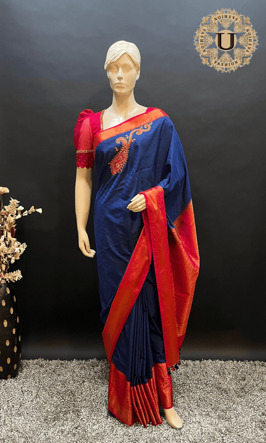 Royal Blue with Zari Border Semi Silk Saree U fashion