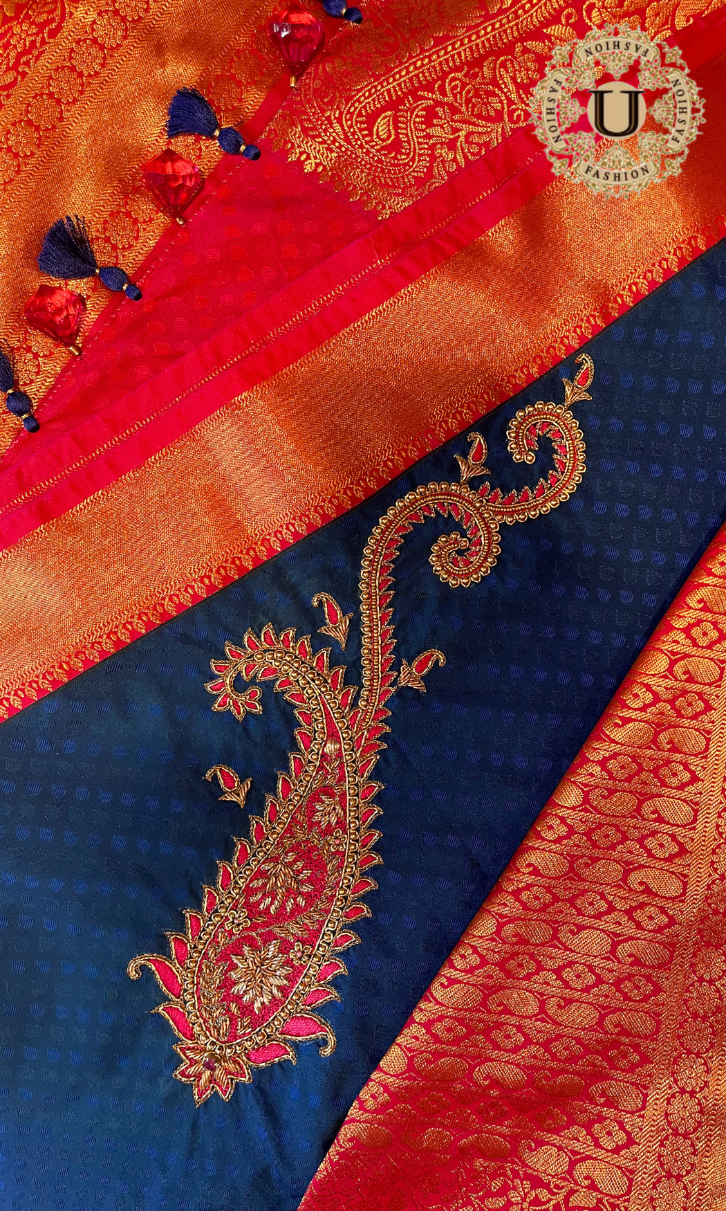 Royal Blue with Zari Border Semi Silk Saree U fashion