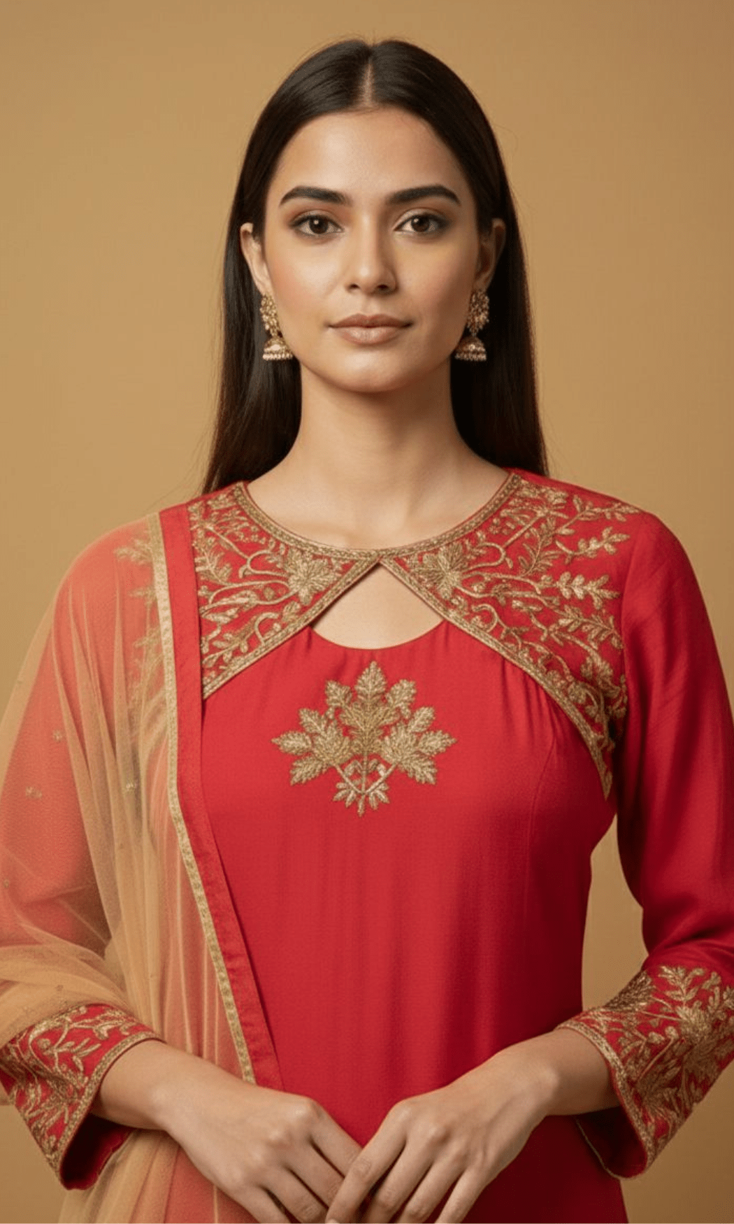 Pink Net Silk Aari Work Kurti Set S U fashion