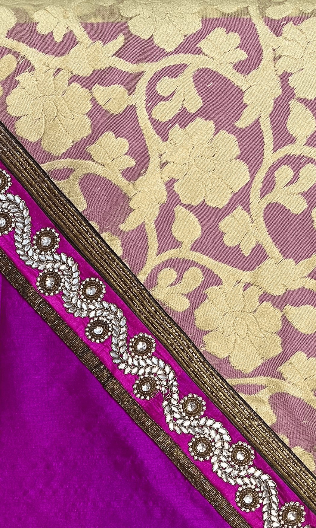 Beige Self-Designed Chanderi Saree with Pink Embroidered Border U fashion