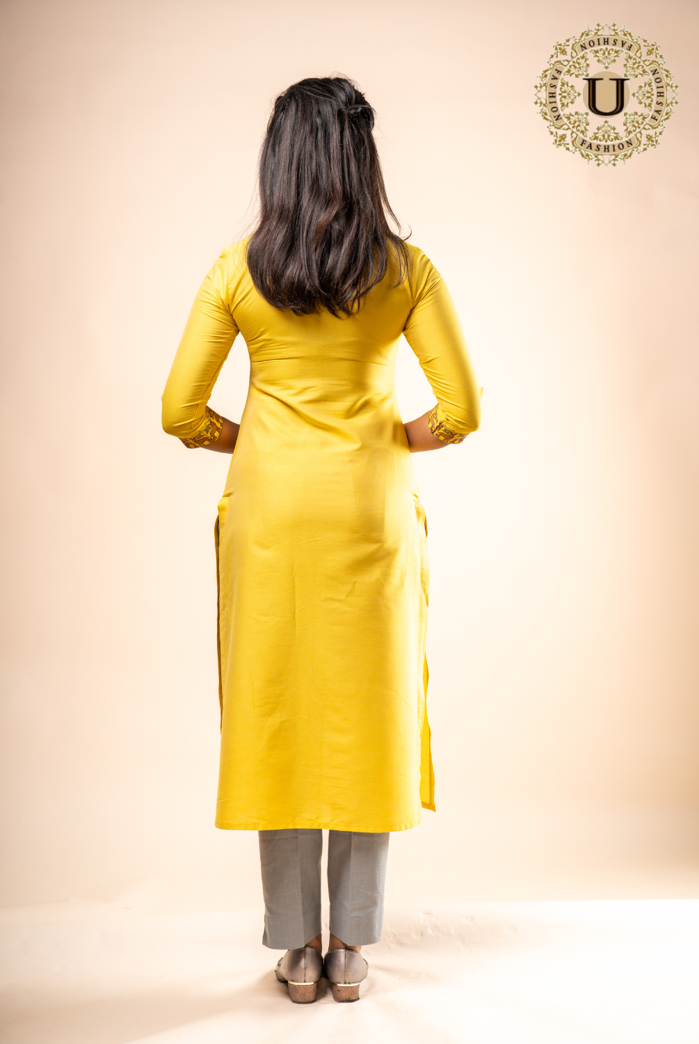 Yellow Silk cotton Embroidered Long Kurti