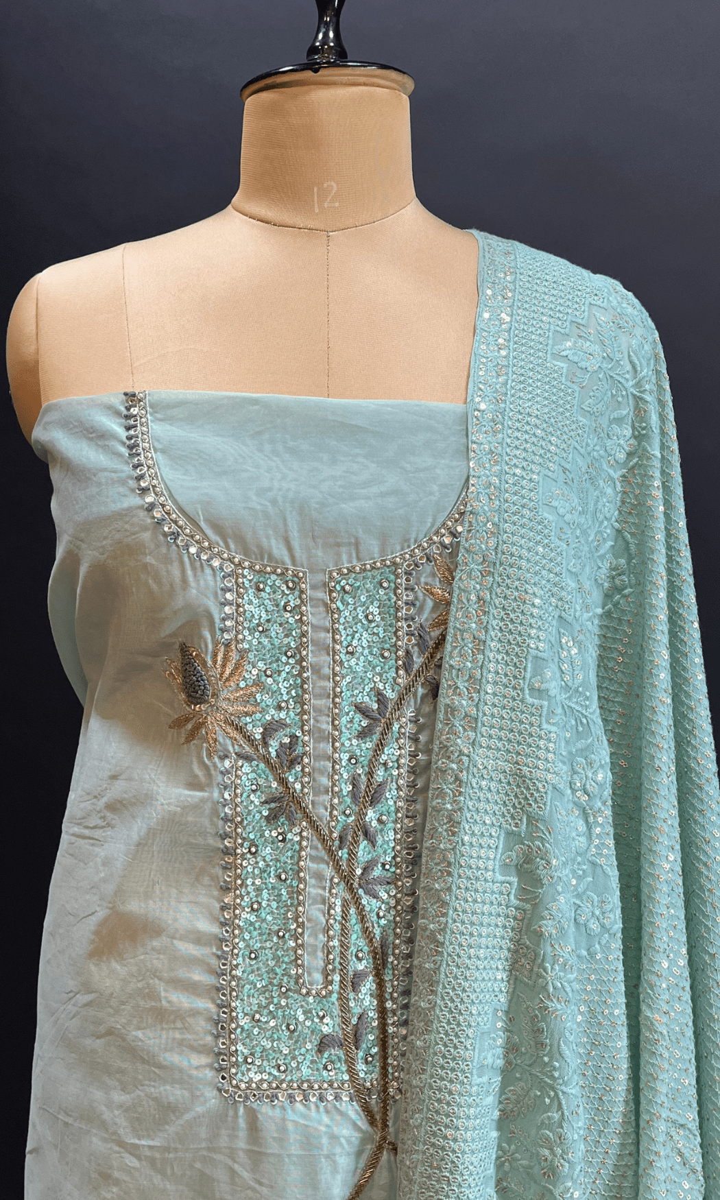 Light Pista Green Hand Embroidered Un-Stitched Suit U fashion