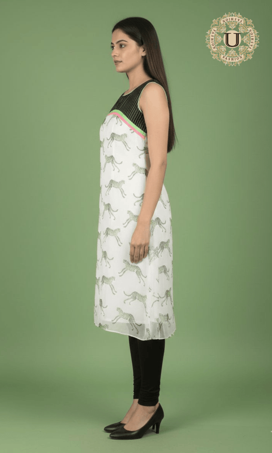 Knee- length animal printed tunic U fashion