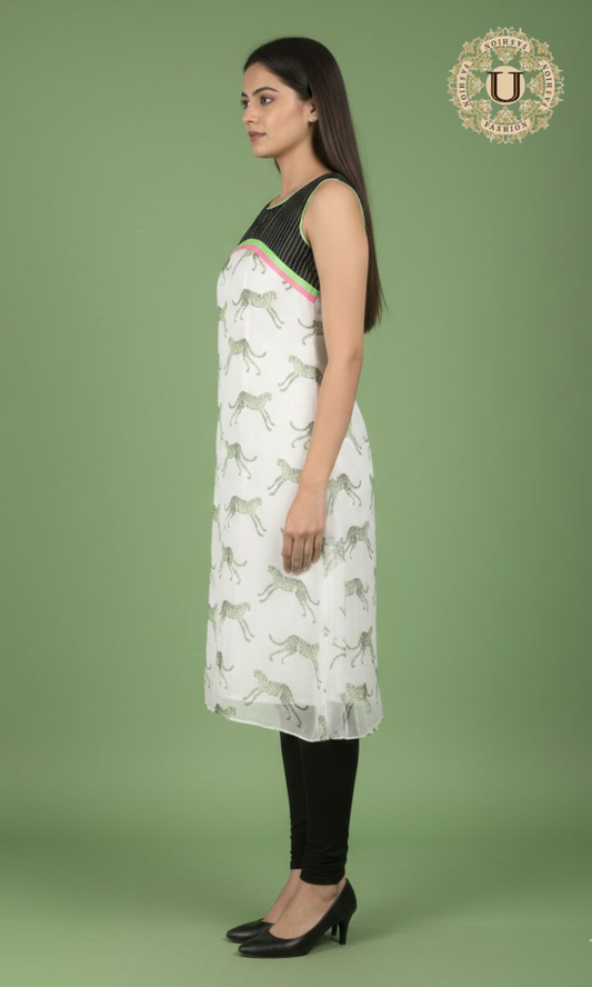 KNEE-LENGTH ANIMAL PRINTED TUNIC