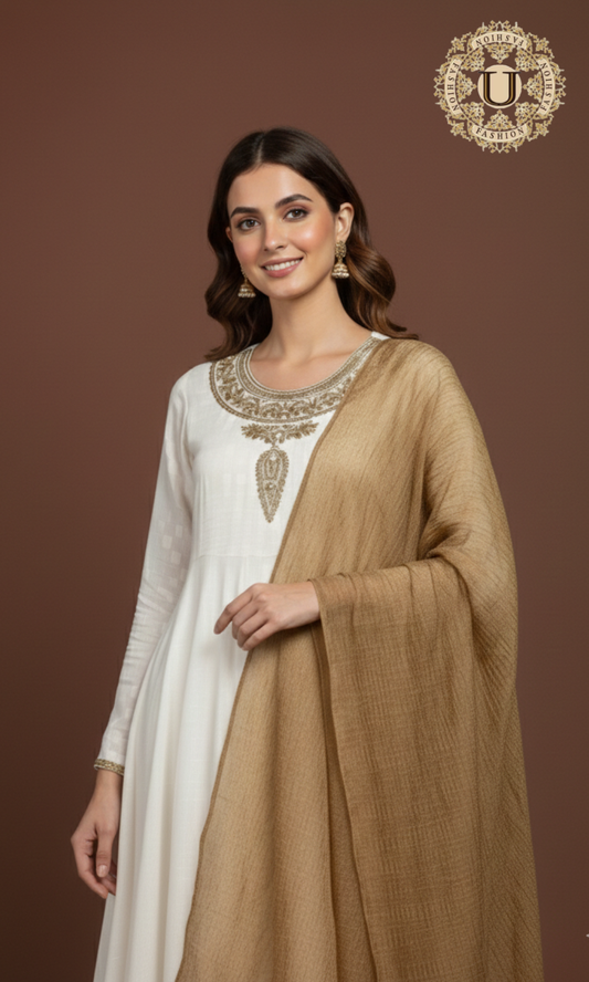 Off White Anarkali with Zari hand Embroidered Suit Set