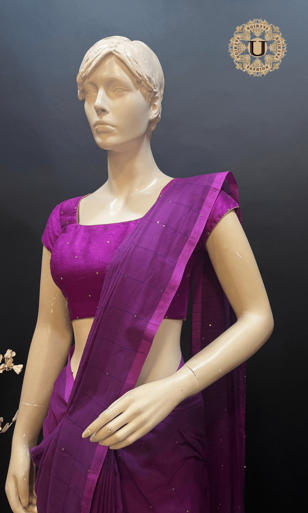 Wine Sequence Mul Cotton Saree U fashion