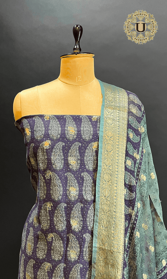 Blue Spun Silk Unstitched Suit U fashion