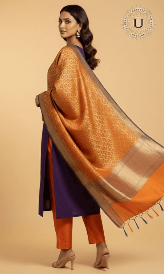 Purple Pure Silk Zari Emroidered Kurti Set U fashion