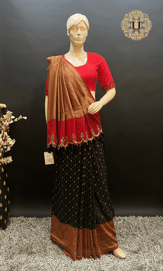 Black & Red Georgette Banaras Saree U fashion