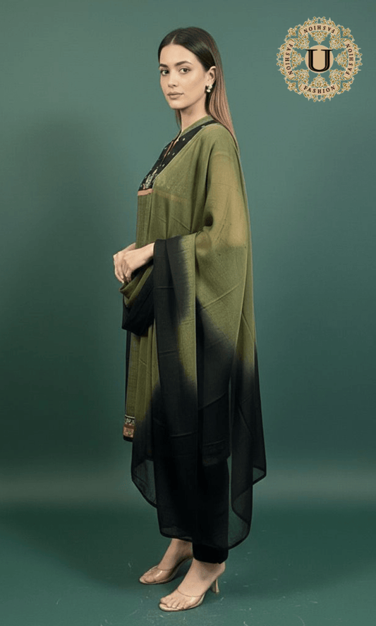 Mehendi Green Matka Silk Churidar Suit with Peacock & Elephant Hand Embroidery U fashion