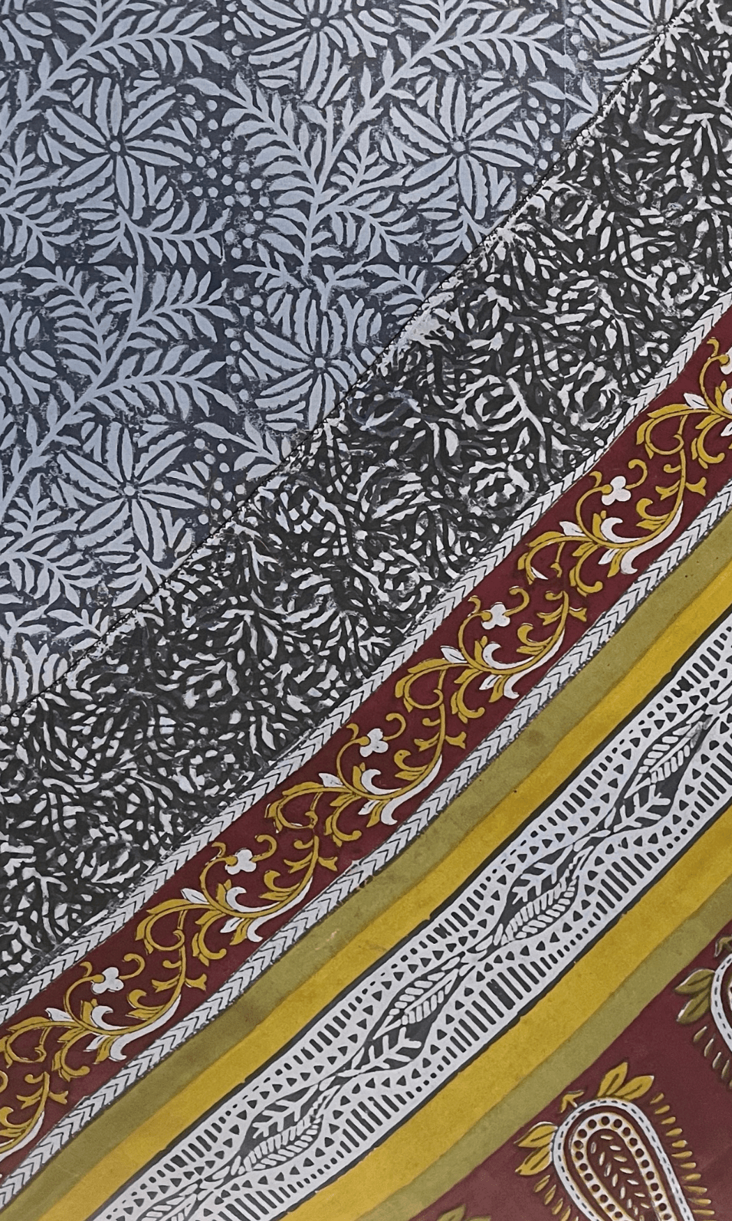 Grey Block Printed Crape Saree U fashion