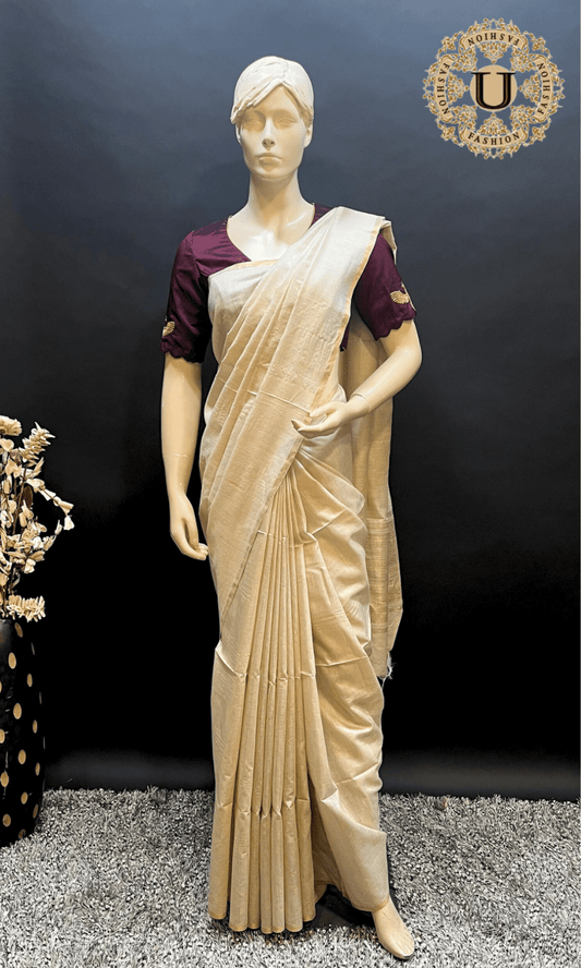 Offwhite Desi Tussar Silk Saree U fashion