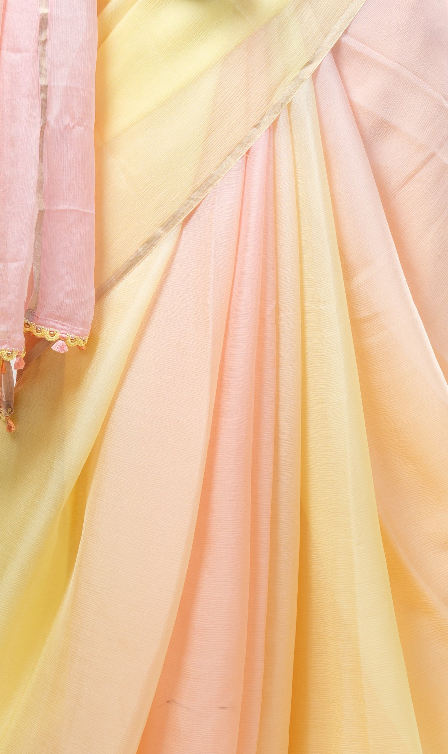Lemon Yellow Shaded Pure Chiffon Saree