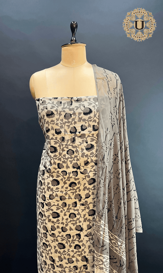 Grey soft cotton unstitched suit U fashion