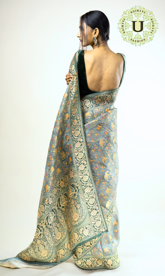 Light Green Viscose Silk Woven Saree