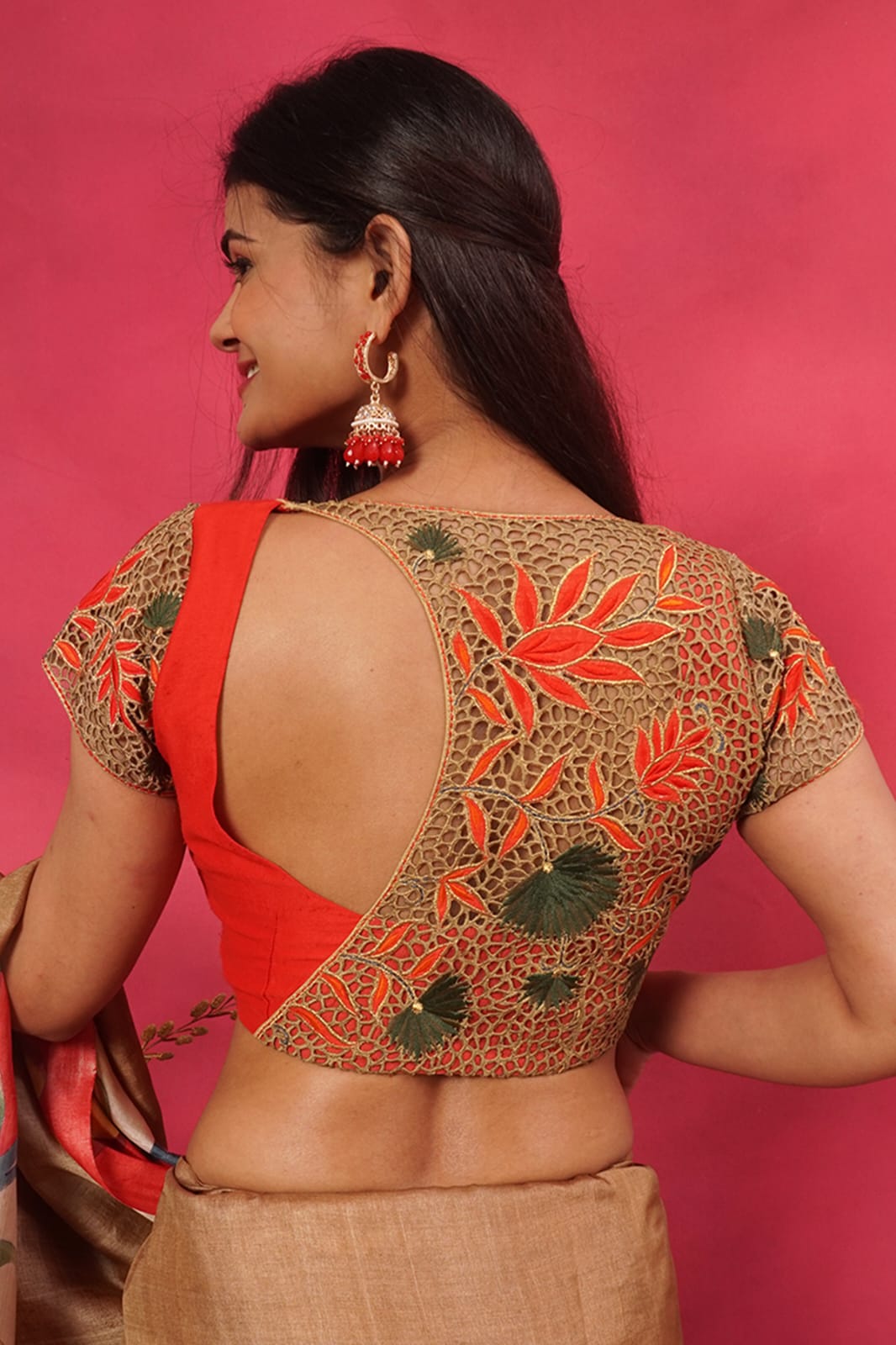 Red cutwork embroidered blouse
