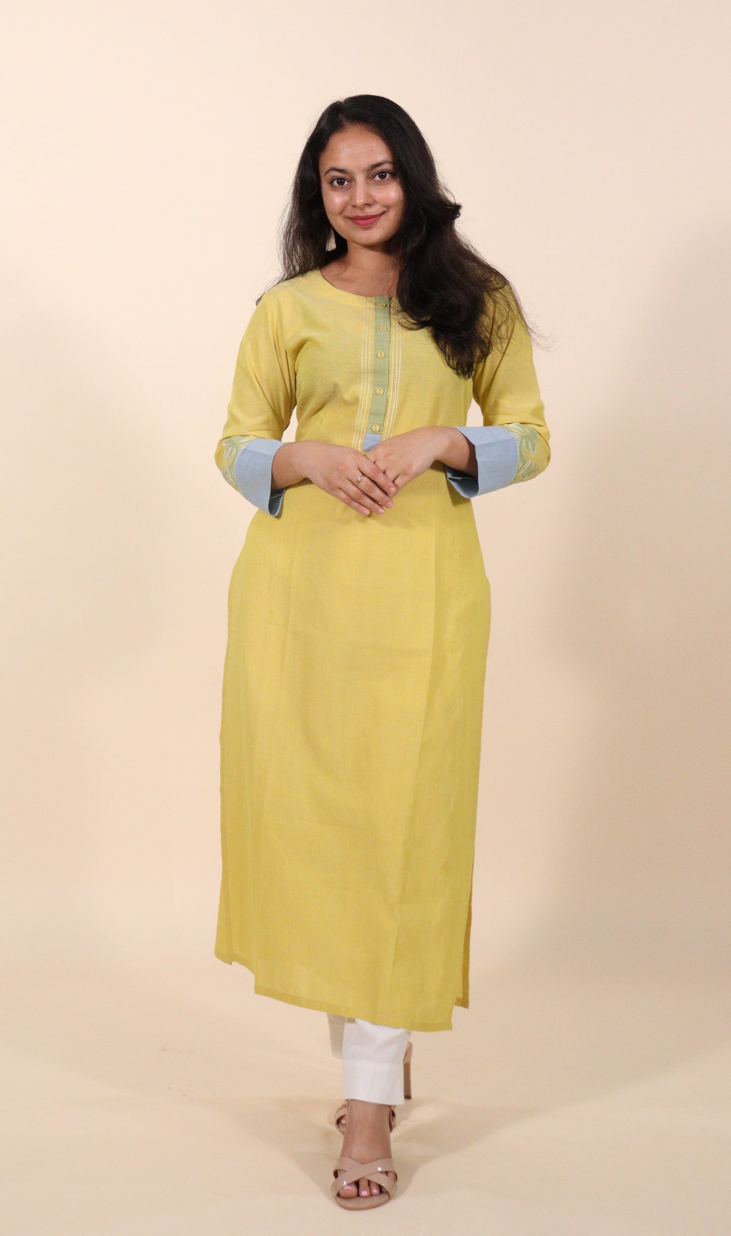 Lemon yellow cotton long kurti