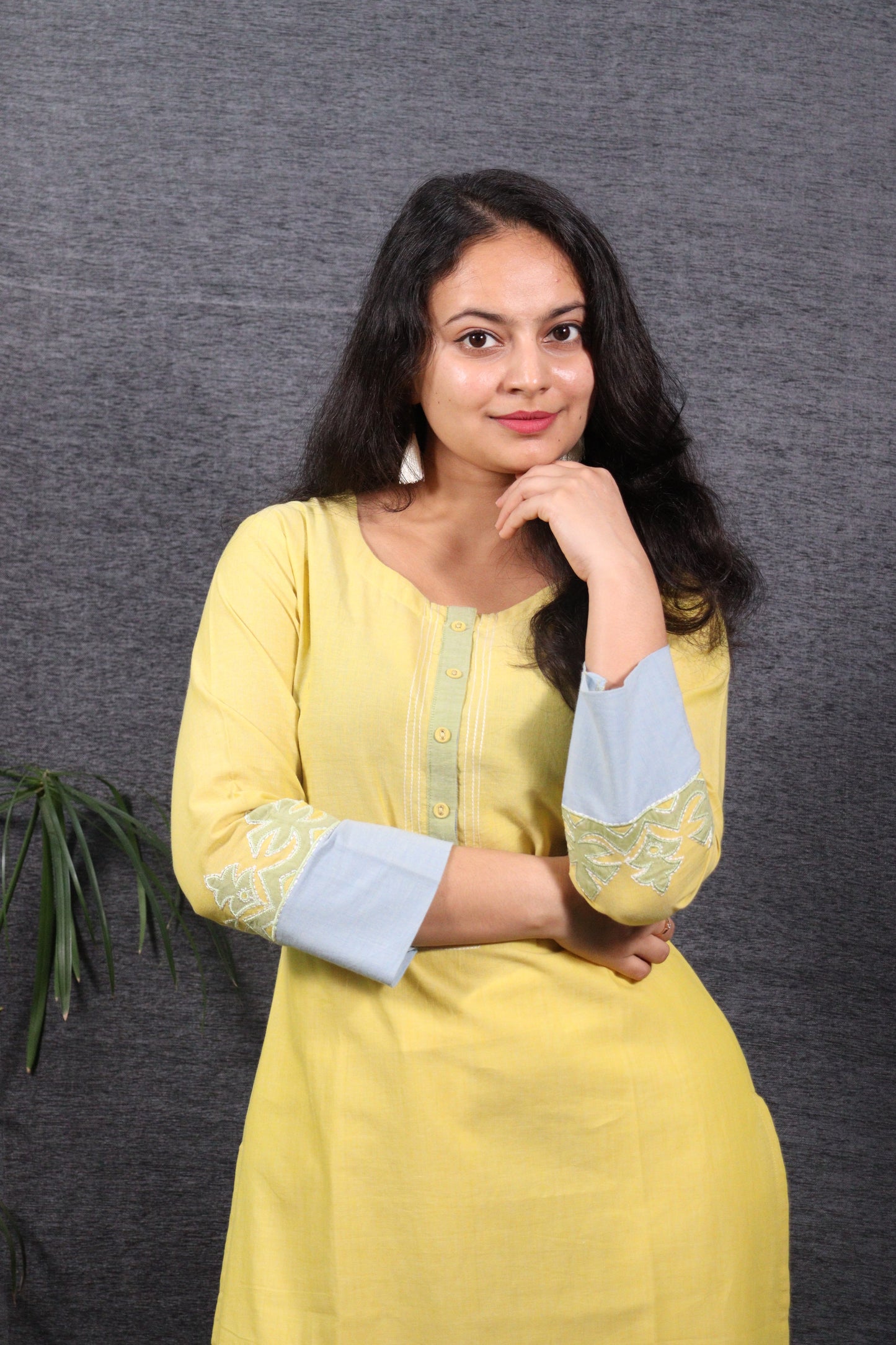 Lemon yellow cotton long kurti