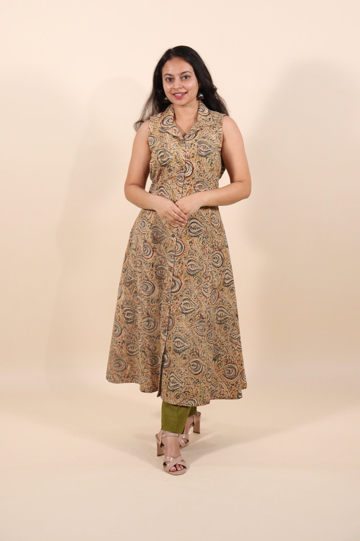 Green Kalamkari Shirt Collar Kurti