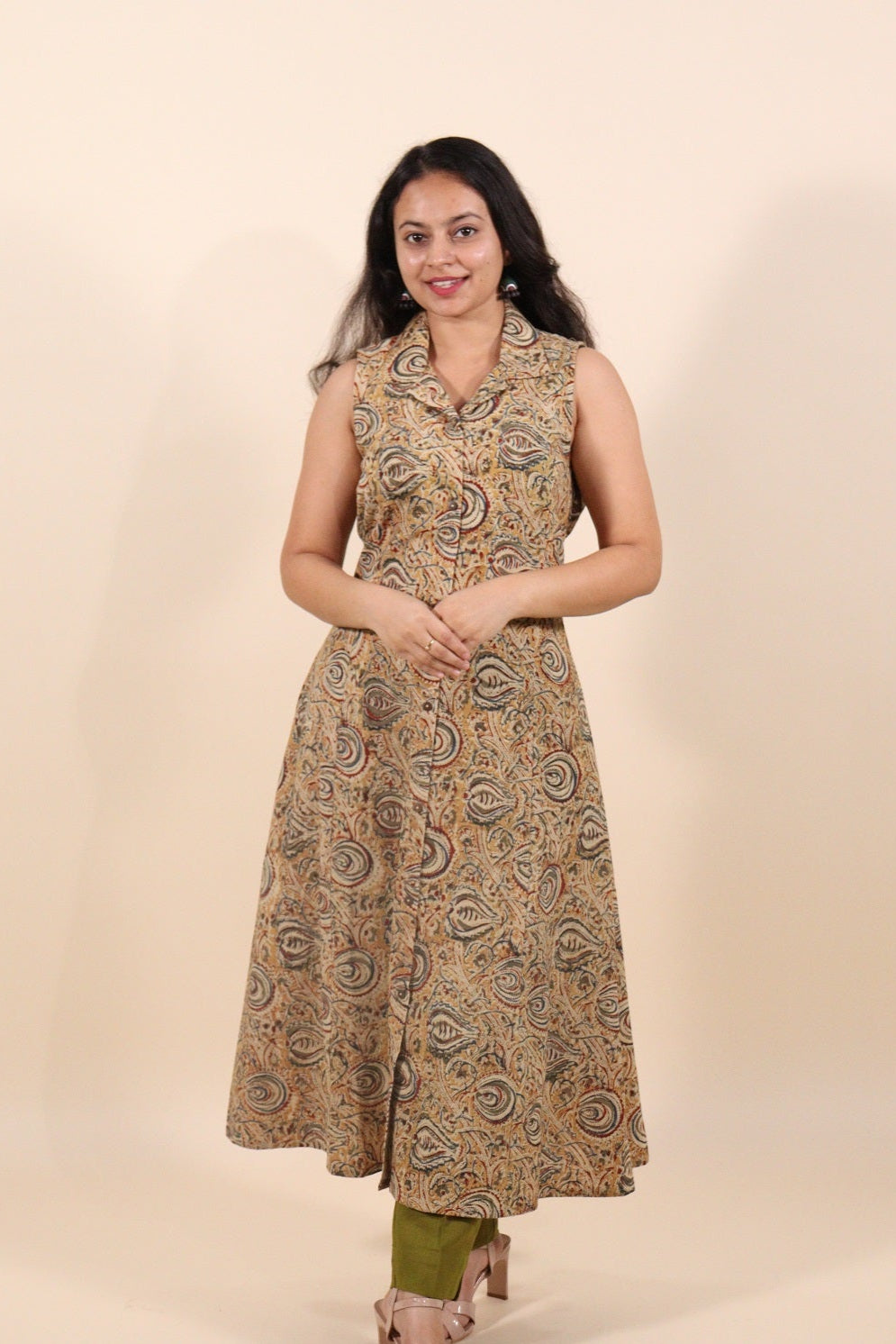 Green Kalamkari Shirt Collar Kurti
