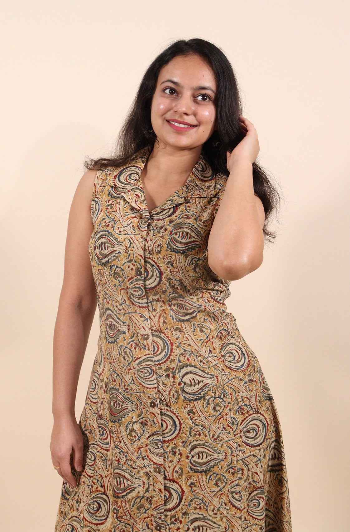 Green Kalamkari Shirt Collar Kurti