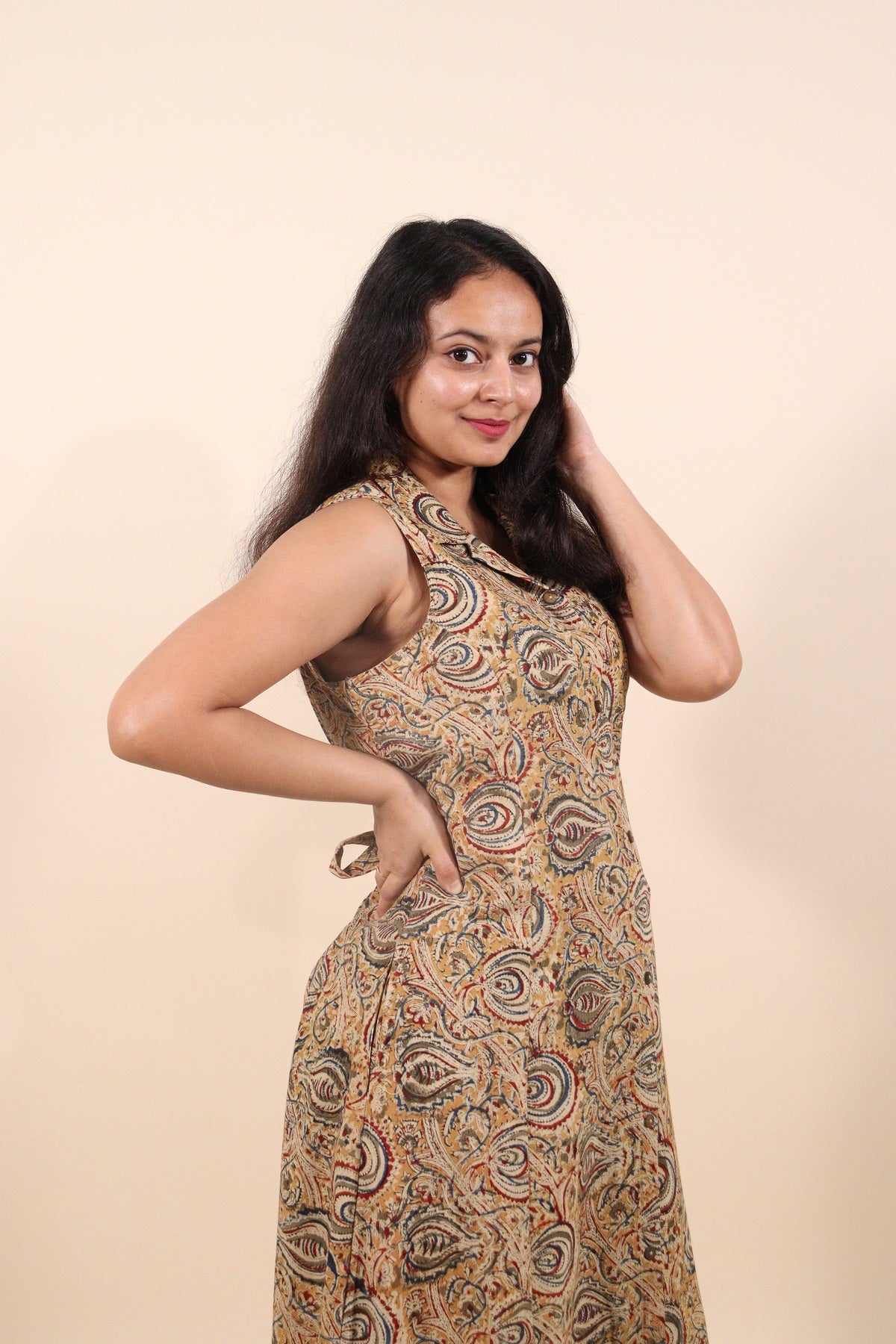 Green Kalamkari Shirt Collar Kurti