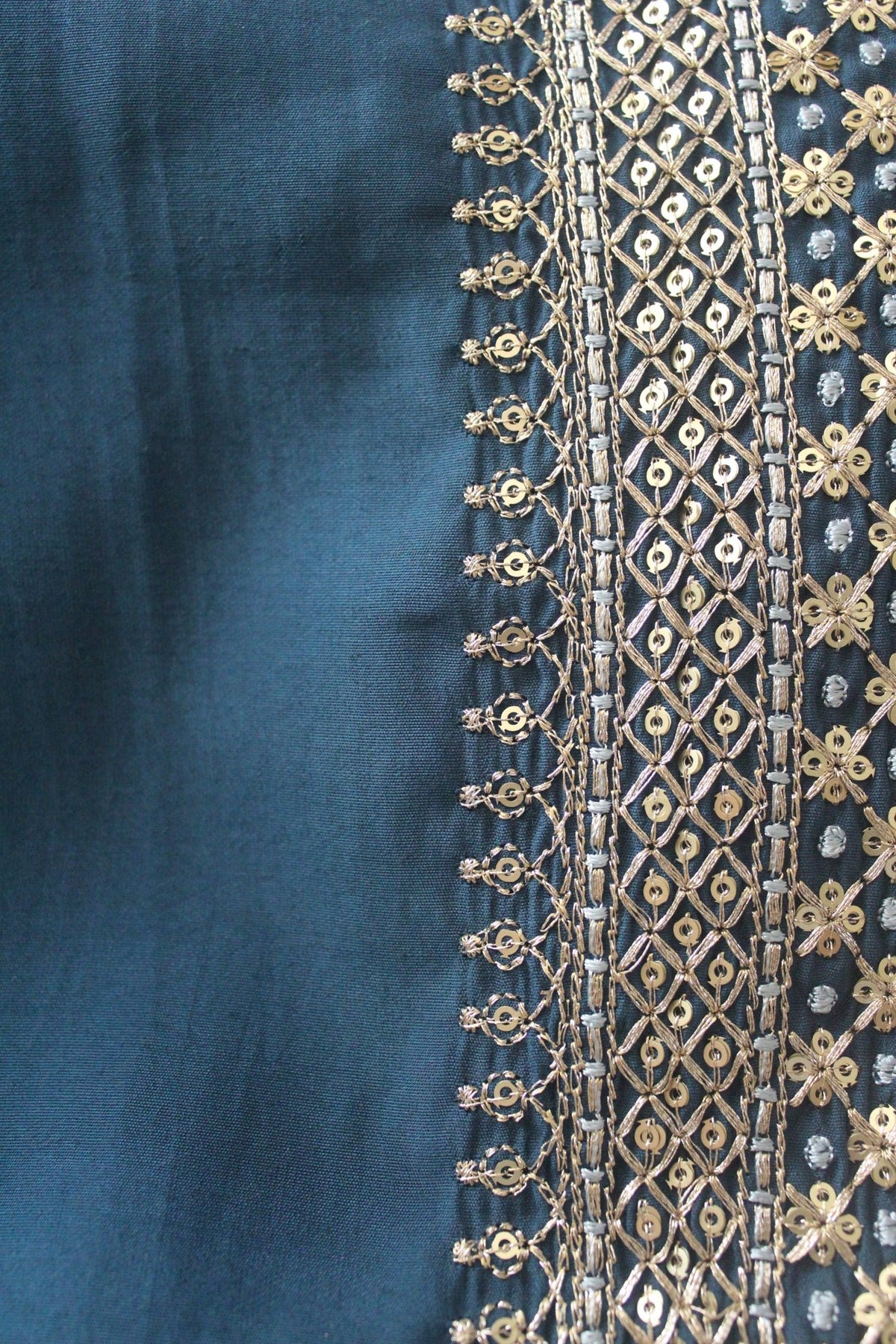 Teal Blue Sequins Blended Crepe Kurti with Trouser M U fashion