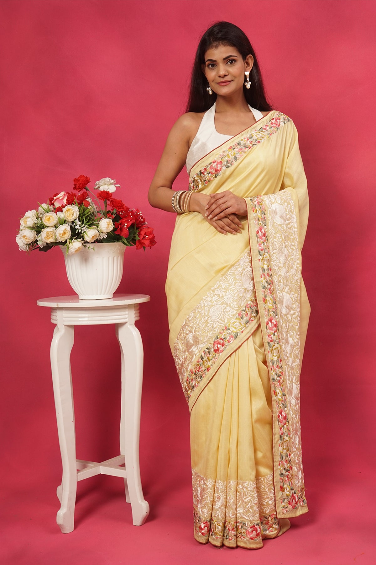 Silk cotton saree in Parsi floral border