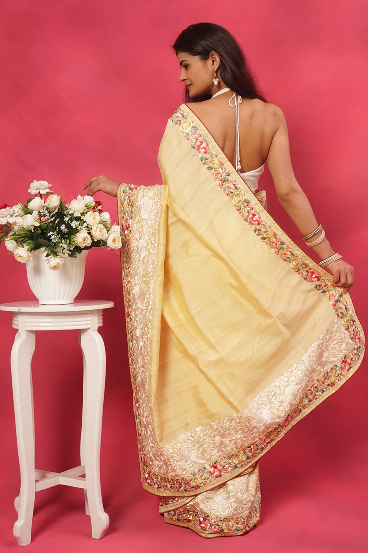 Silk cotton saree in Parsi floral border