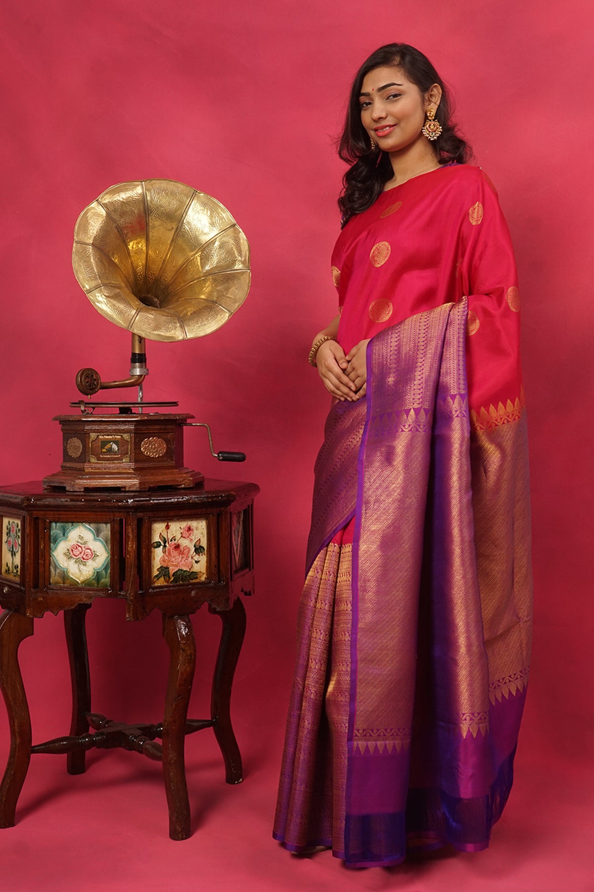 Majenta and purple with zari skirt border silk saree
