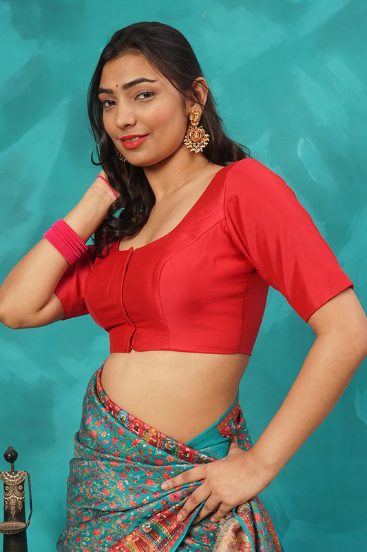 Red silk-cotton blouse