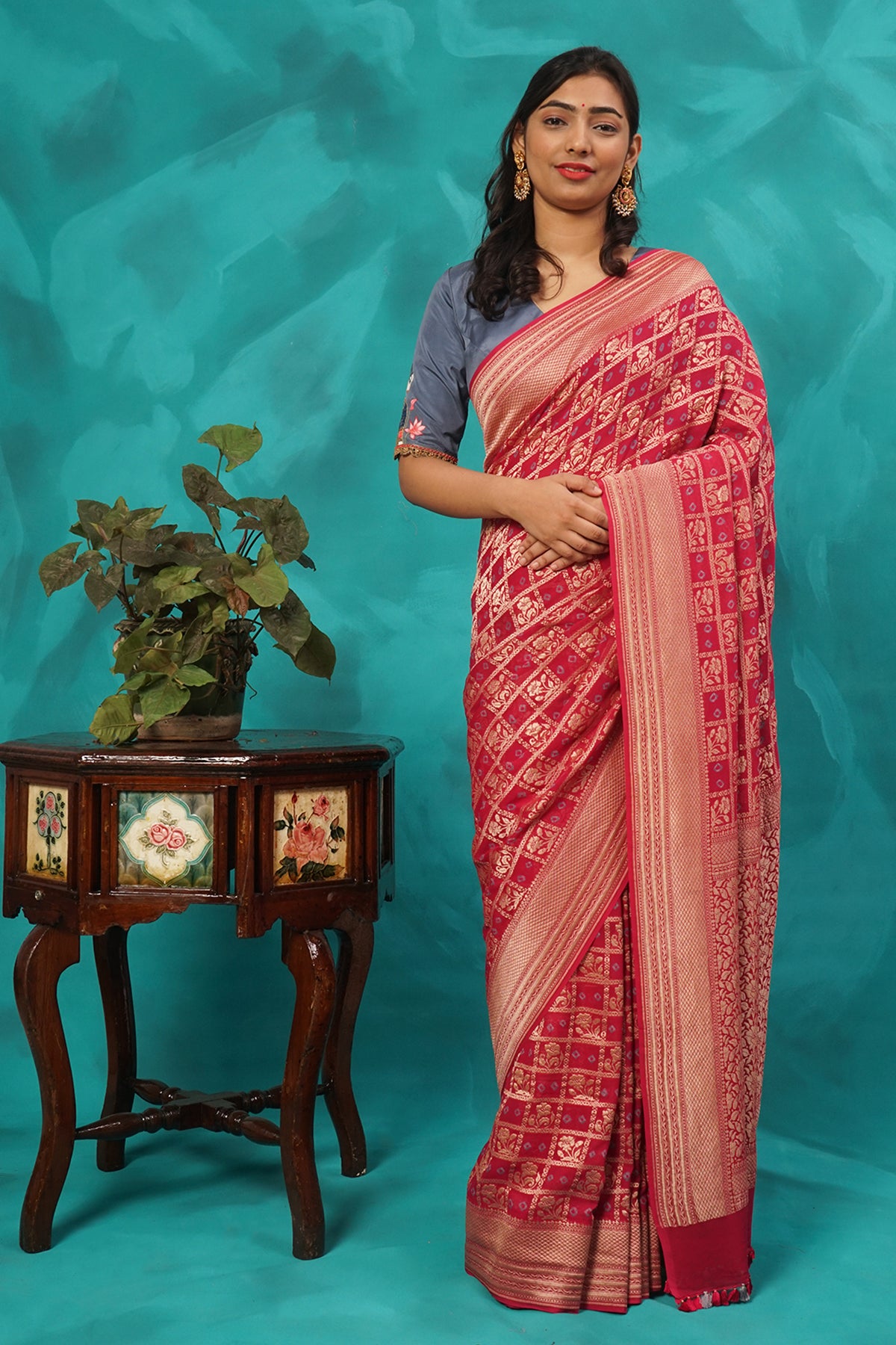 Pink Banaras Georgette Zari Woven Saree