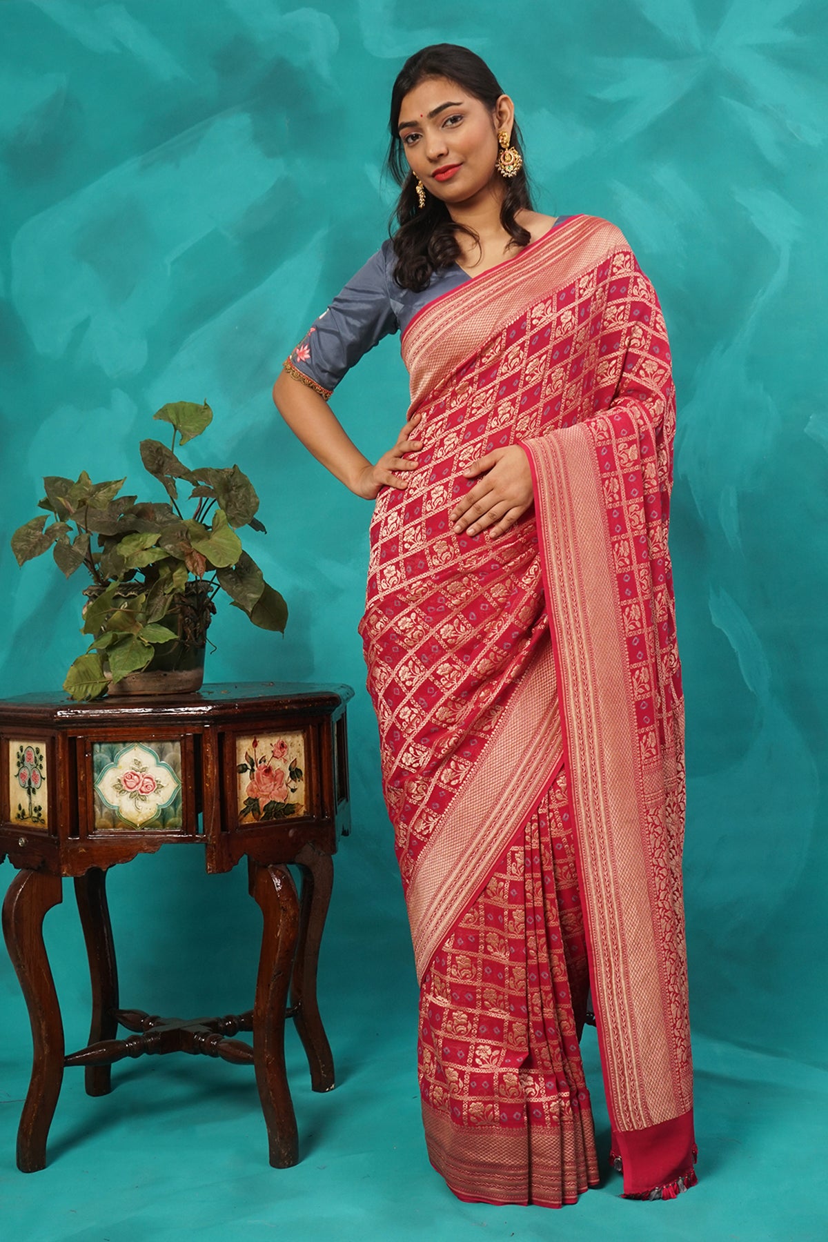 Pink Banaras Georgette Zari Woven Saree