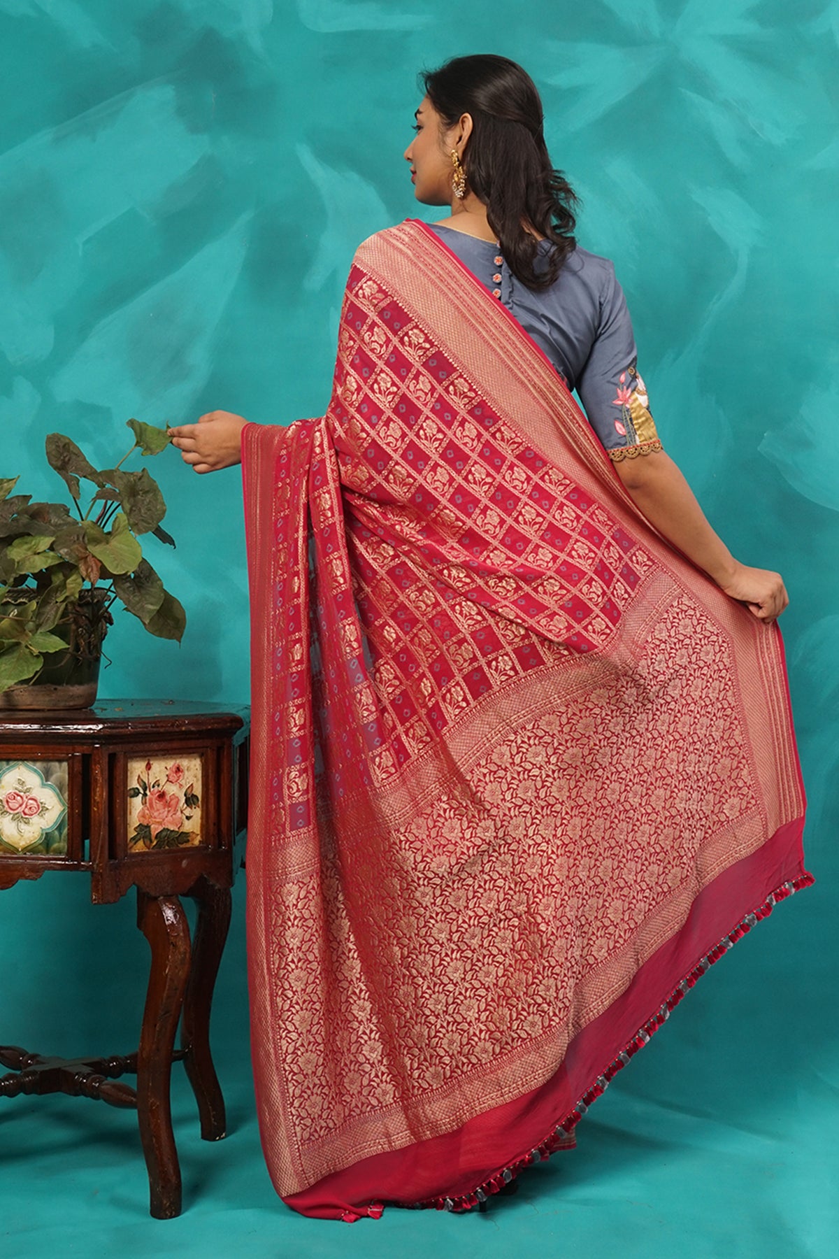 Pink Banaras Georgette Zari Woven Saree