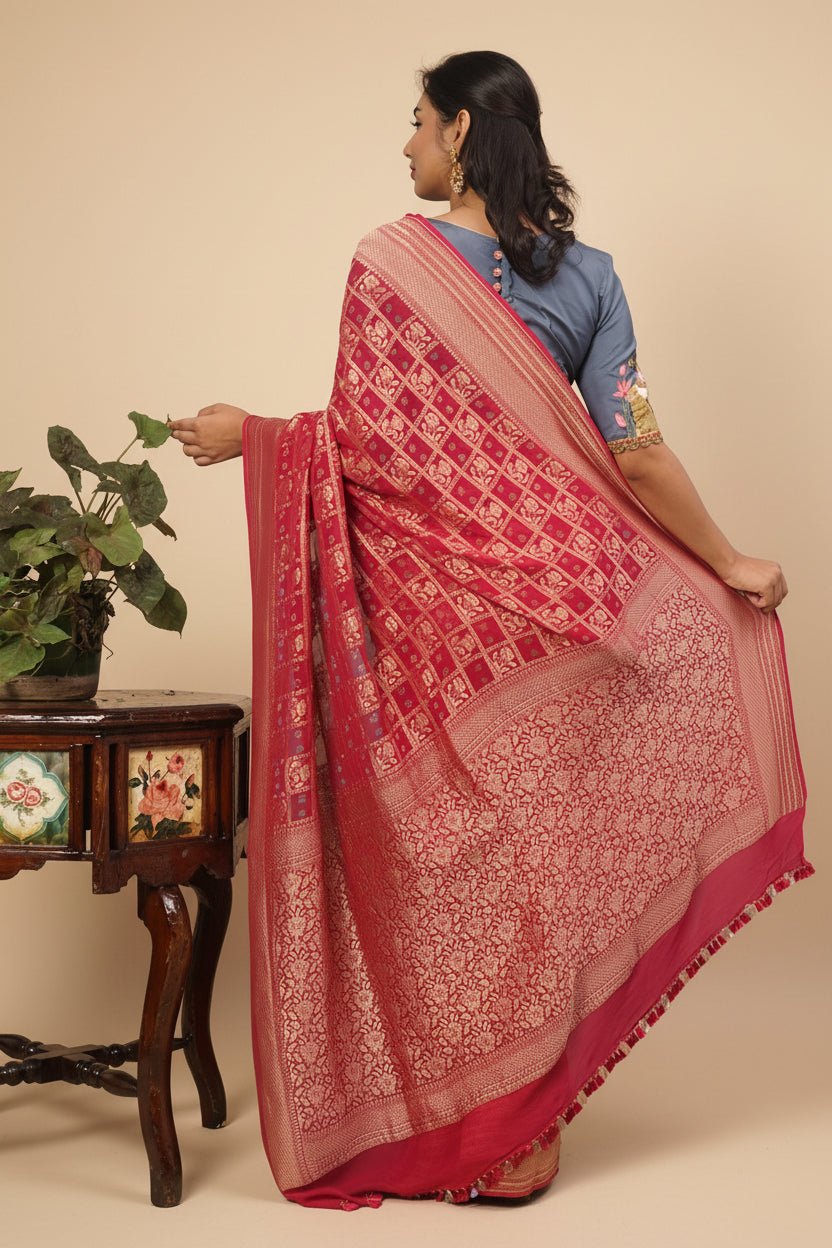 Grey Silkcotton Hand Painted Designer Blouse U fashion