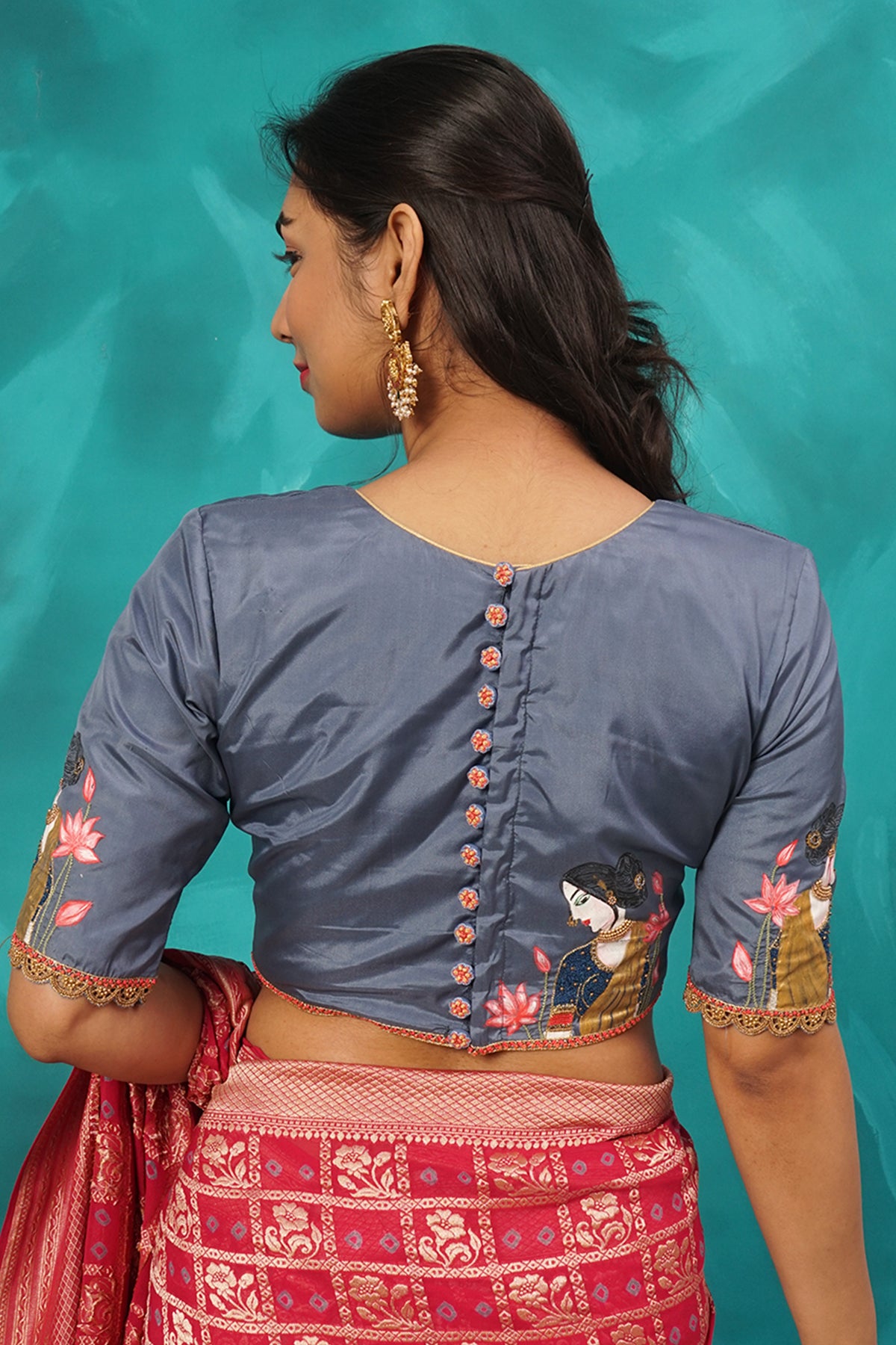 Gray silk cotton hand painted blouse