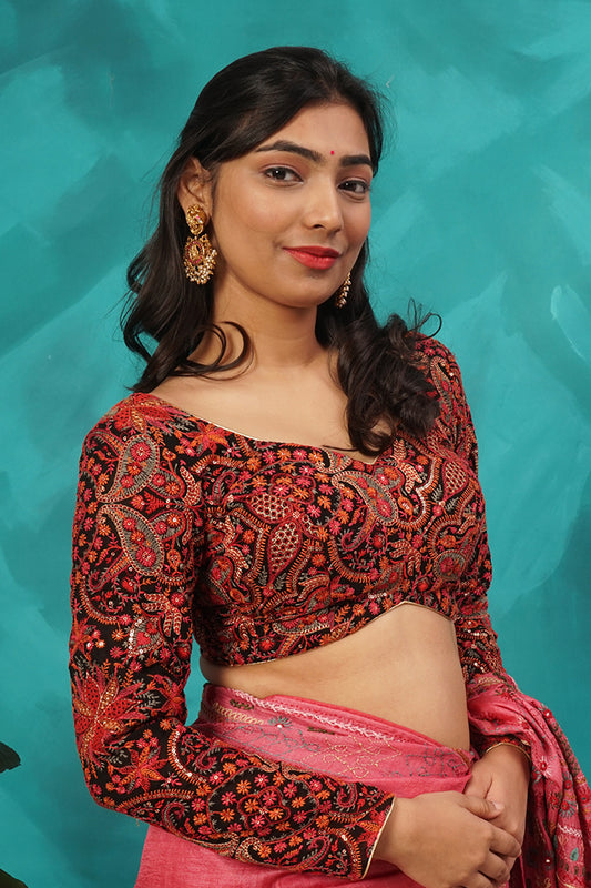 BLACK EMBROIDERY FULL SLEEVE DESIGINER BLOUSE.