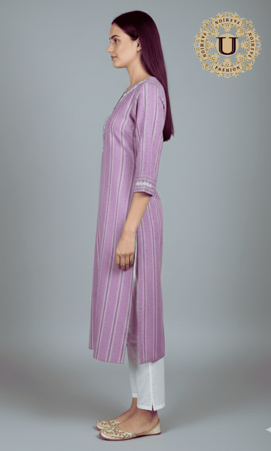 Lavender Cotton Embroidered Long Kurti S U fashion