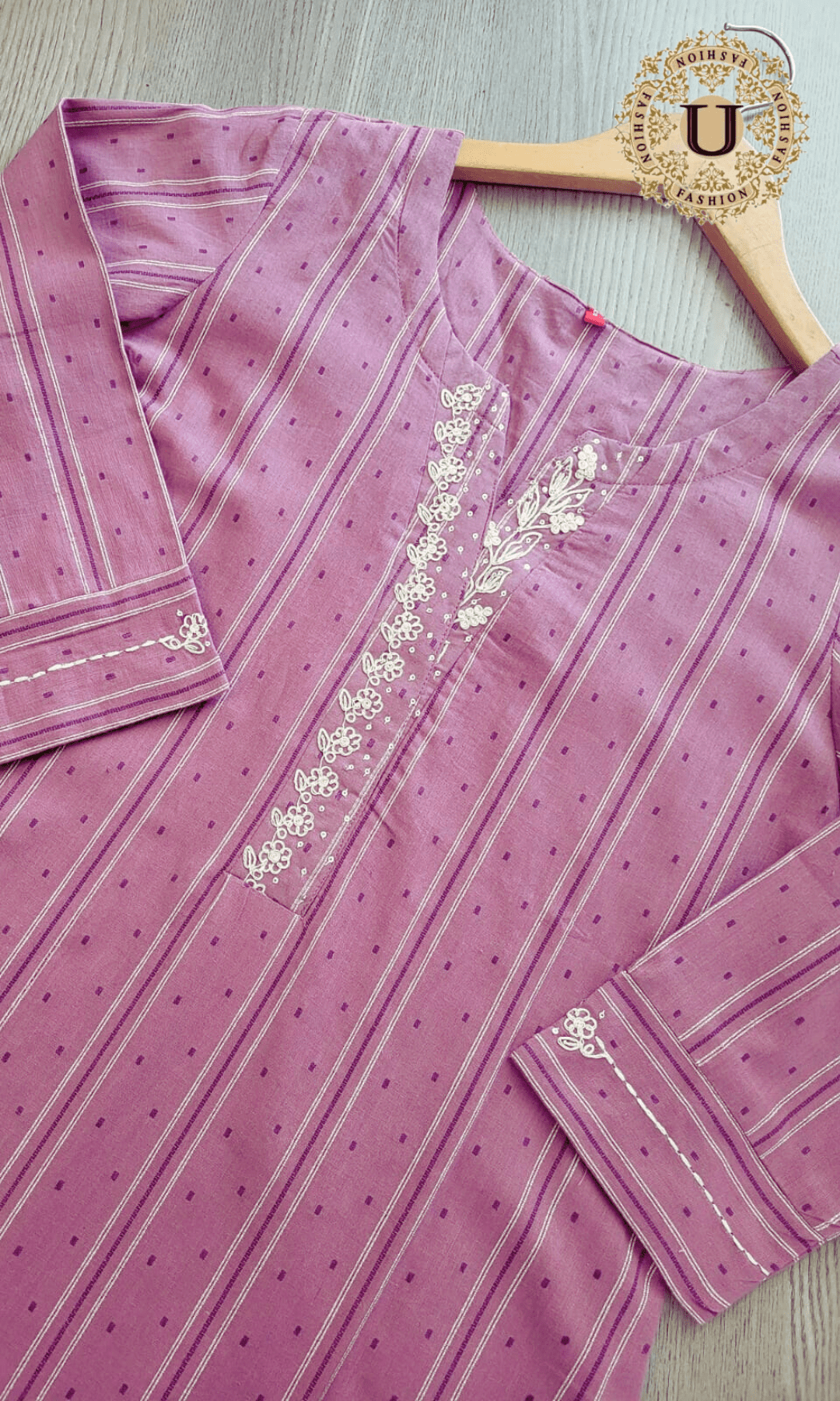 Lavender Cotton Embroidered Long Kurti S U fashion